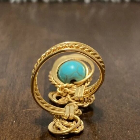 Turquoise Magnesite Gemstone 18k Yellow Gold Artisan of Columbia Ring - Picture 5 of 6